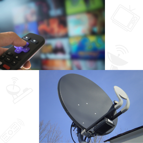 Satellite TV promotional banner showing entertainment features